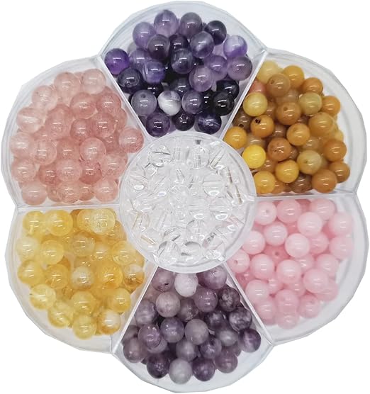 350 颗 6 毫米天然圆形宝石珠水晶石真正的宝石珠散石孔尺寸 1 毫米